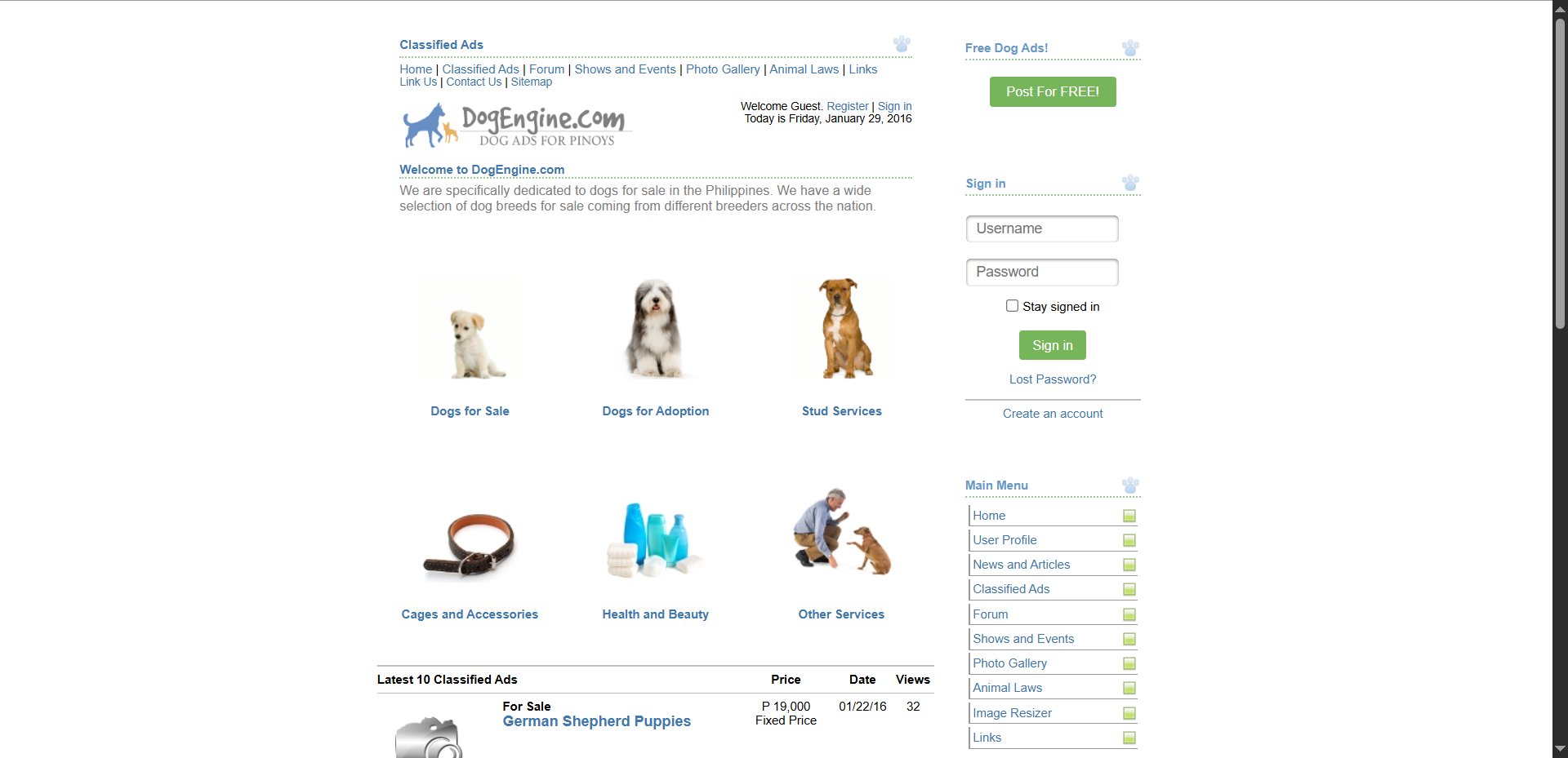 Dog Engine website in 2016